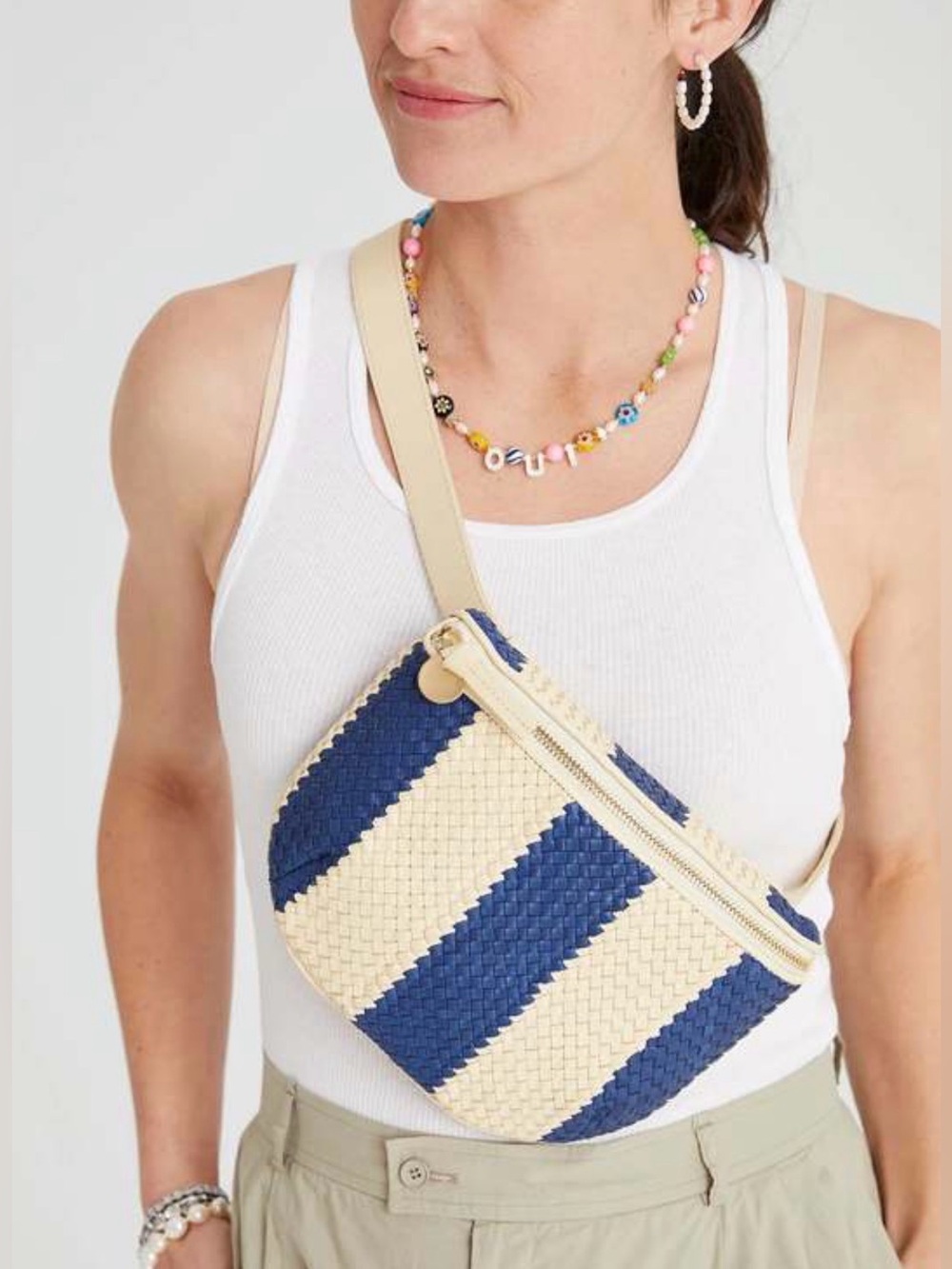 Clare V. Woven Leather Fanny Pack / Belt Bag – Indigo & Cream - NWOT